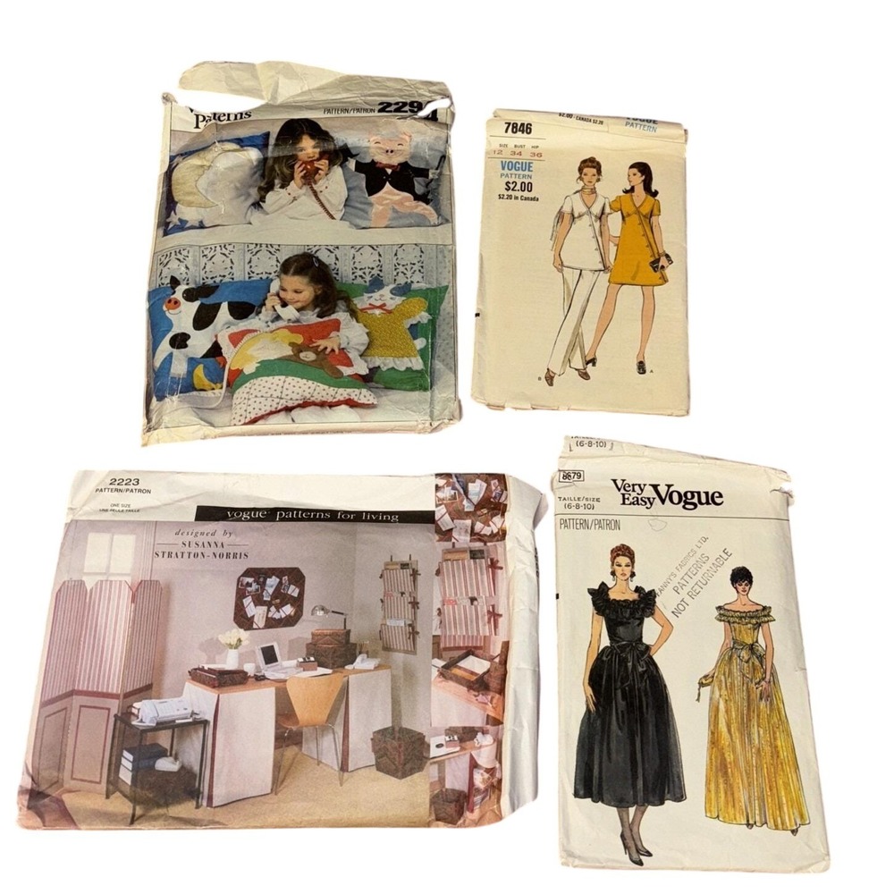 Vogue Vintage Pattern Lot Of 4 Pillows Dress‎ Pants Suit Interior Office Craft